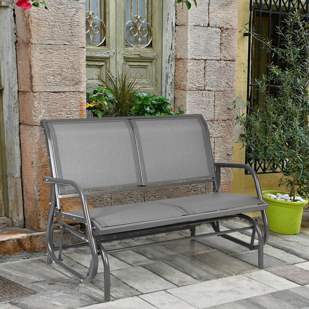Rocking outlet bench swing